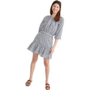 Madewell navy embroidered tiered gingham plaid pull-on mini skirt - size XL NWT